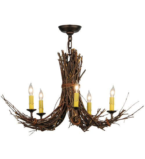 Meyda Lighting Twigs 28" 5-Light Mahogany Bronze Chandelier With Ivory Faux Candlelight