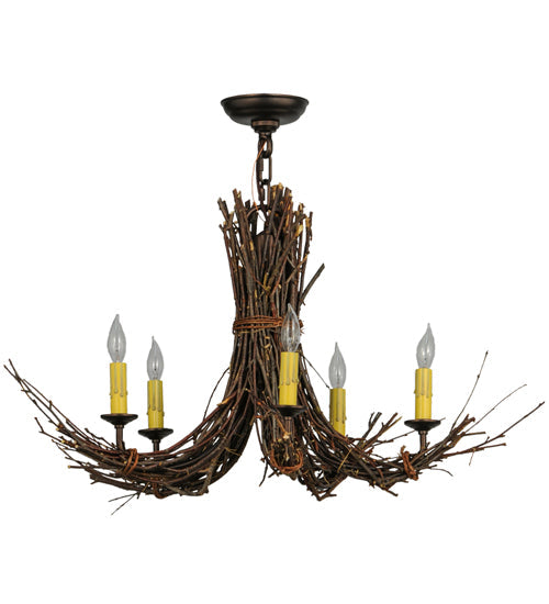 Meyda Lighting Twigs 28" 5-Light Mahogany Bronze Chandelier With Ivory Faux Candlelight