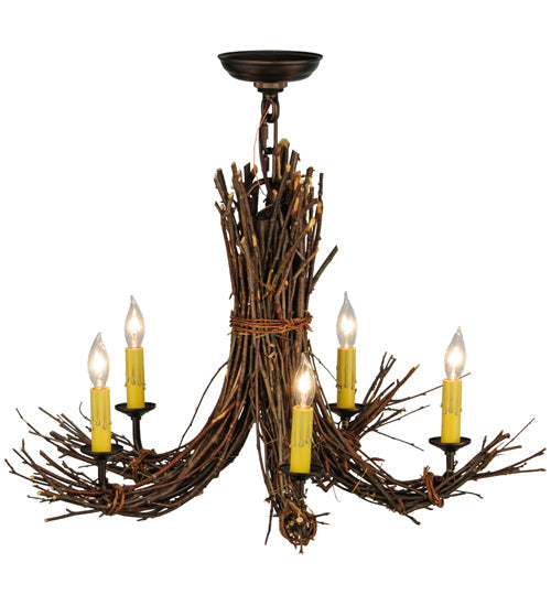 Meyda Lighting Twigs 28" 5-Light Mahogany Bronze Chandelier With Ivory Faux Candlelight