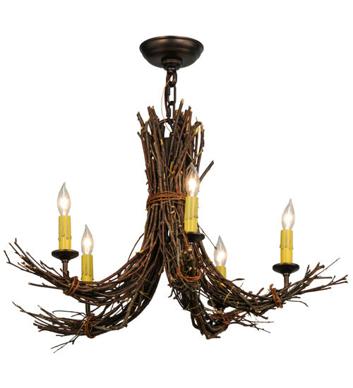 Meyda Lighting Twigs 28" 5-Light Mahogany Bronze Chandelier With Ivory Faux Candlelight