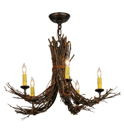 Meyda Lighting Twigs 28" 5-Light Mahogany Bronze Chandelier With Ivory Faux Candlelight