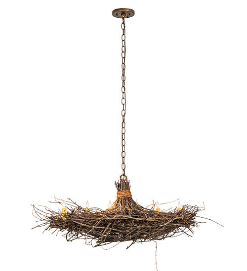 Meyda Lighting Twigs 32" 6-Light Antique Copper & Natural Wood Island Chandelier With Ivory Faux Candlelight
