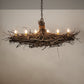 Meyda Lighting Twigs 32" 6-Light Antique Copper & Natural Wood Island Chandelier With Ivory Faux Candlelight