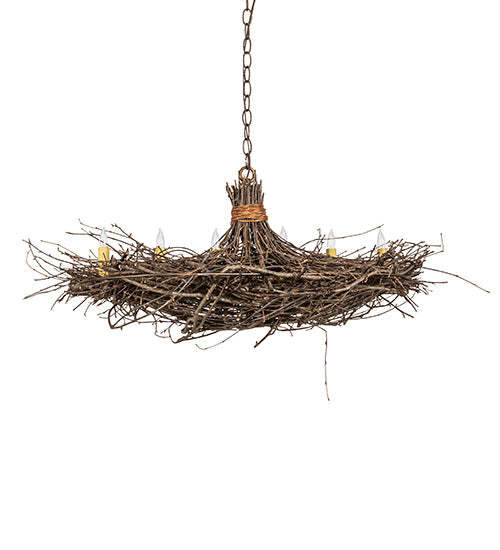 Meyda Lighting Twigs 32" 6-Light Antique Copper & Natural Wood Island Chandelier With Ivory Faux Candlelight