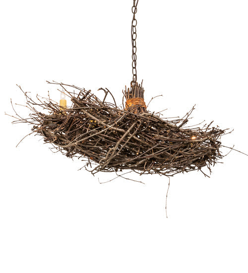 Meyda Lighting Twigs 32" 6-Light Antique Copper & Natural Wood Island Chandelier With Ivory Faux Candlelight