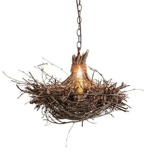 Meyda Lighting Twigs 32" 6-Light Antique Copper & Natural Wood Island Chandelier With Ivory Faux Candlelight