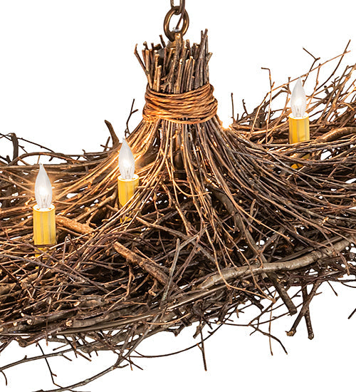 Meyda Lighting Twigs 32" 6-Light Antique Copper & Natural Wood Island Chandelier With Ivory Faux Candlelight