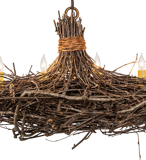 Meyda Lighting Twigs 32" 6-Light Antique Copper & Natural Wood Island Chandelier With Ivory Faux Candlelight