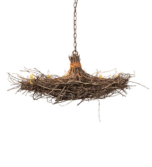 Meyda Lighting Twigs 32" 6-Light Antique Copper & Natural Wood Island Chandelier With Ivory Faux Candlelight