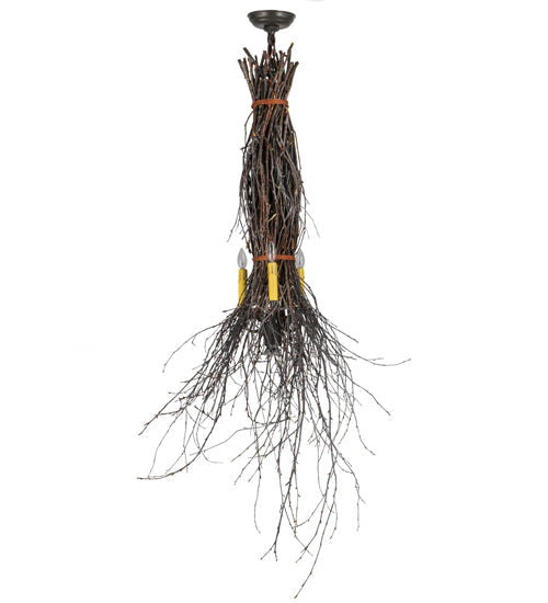 Meyda Lighting Twigs 35" 4-Light Timeless Bronze Pendant Light With Ivory Faux Candlelight