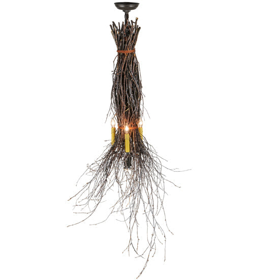 Meyda Lighting Twigs 35" 4-Light Timeless Bronze Pendant Light With Ivory Faux Candlelight