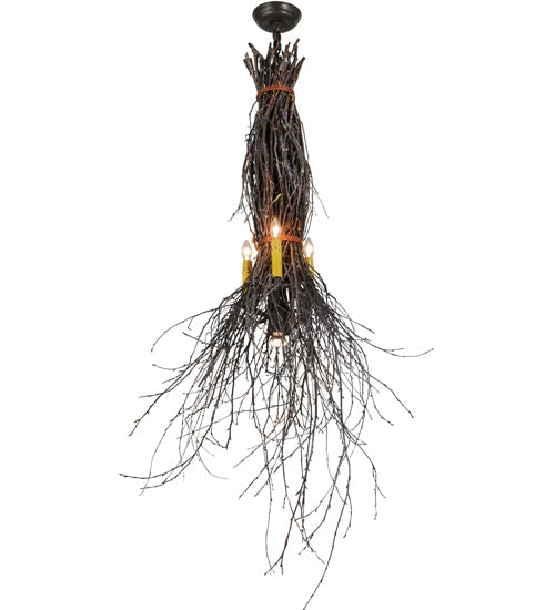 Meyda Lighting Twigs 35" 4-Light Timeless Bronze Pendant Light With Ivory Faux Candlelight
