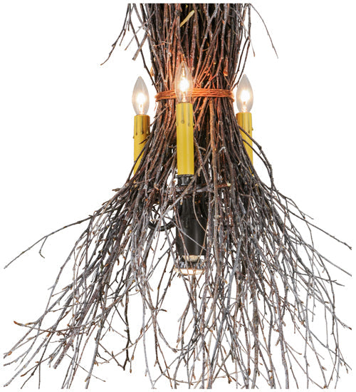 Meyda Lighting Twigs 35" 4-Light Timeless Bronze Pendant Light With Ivory Faux Candlelight