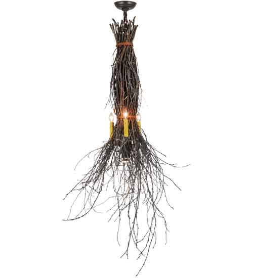 Meyda Lighting Twigs 35" 4-Light Timeless Bronze Pendant Light With Ivory Faux Candlelight