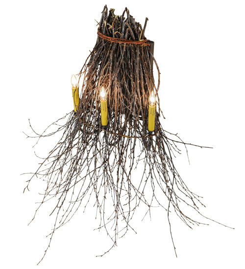 Meyda Lighting Twigs 36" 3-Light Timeless Bronze Wall Sconce With Ivory Faux Candlelight