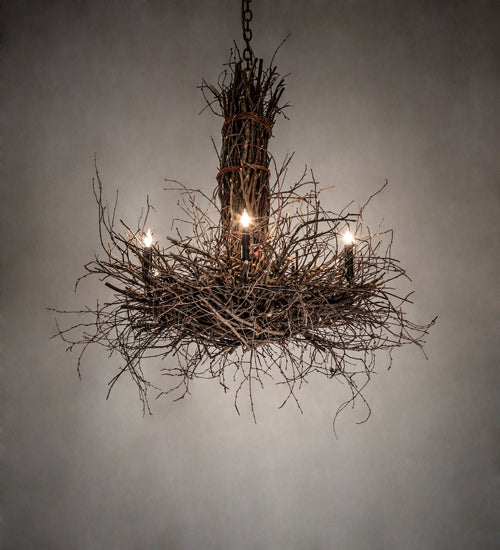 Meyda Lighting Twigs 36" 6-Light Dark Bronze & Natural Wood Chandelier