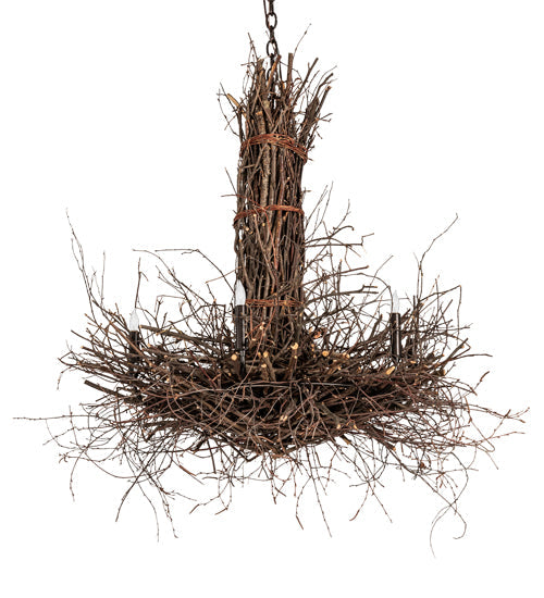 Meyda Lighting Twigs 36" 6-Light Dark Bronze & Natural Wood Chandelier