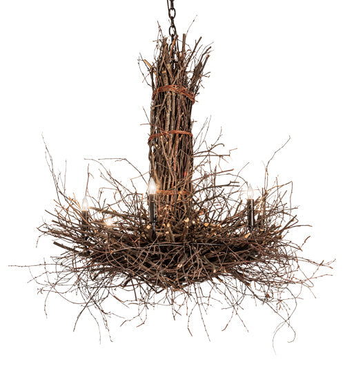 Meyda Lighting Twigs 36" 6-Light Dark Bronze & Natural Wood Chandelier