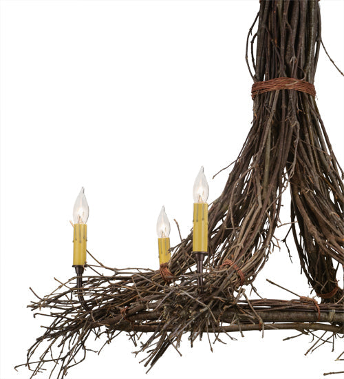 Meyda Lighting Twigs 36" 6-Light Natural Wood & Mahogany Bronze Chandelier With Ivory Faux Candlelight