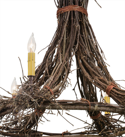 Meyda Lighting Twigs 36" 6-Light Natural Wood & Mahogany Bronze Chandelier With Ivory Faux Candlelight