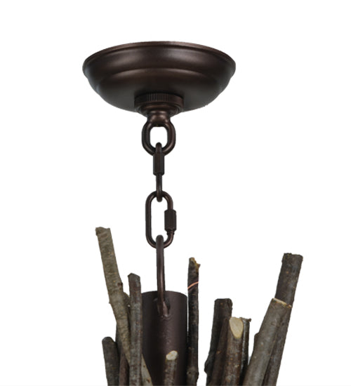 Meyda Lighting Twigs 36" 6-Light Natural Wood & Mahogany Bronze Chandelier With Ivory Faux Candlelight