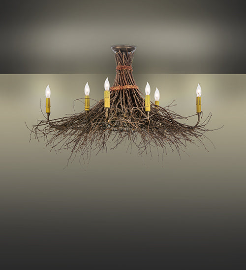 Meyda Lighting Twigs 36" 8-Light Antique Copper & Natural Wood Semi-flush Mount Light With Ivory Faux Candlelight