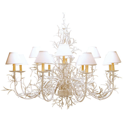 Meyda Lighting Twigs 48" 12-Light Tuscan Ivory Chandelier With White Linen Shade