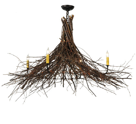 Meyda Lighting Twigs 48" 4-Light Mahogany Bronze Chandelier With Ivory Faux Candlelight