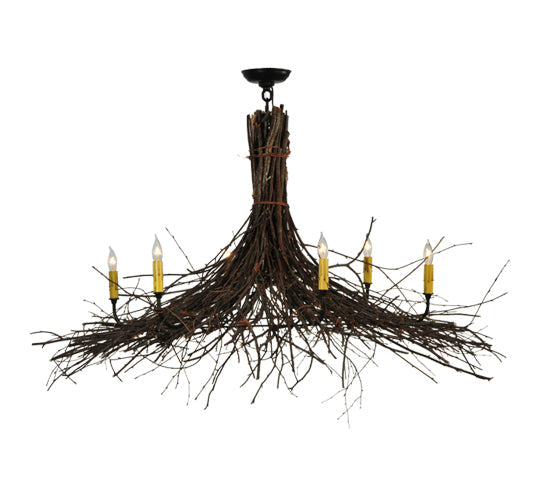 Meyda Lighting Twigs 48" 6-Light Mahogany Bronze Chandelier With Ivory Faux Candlelight