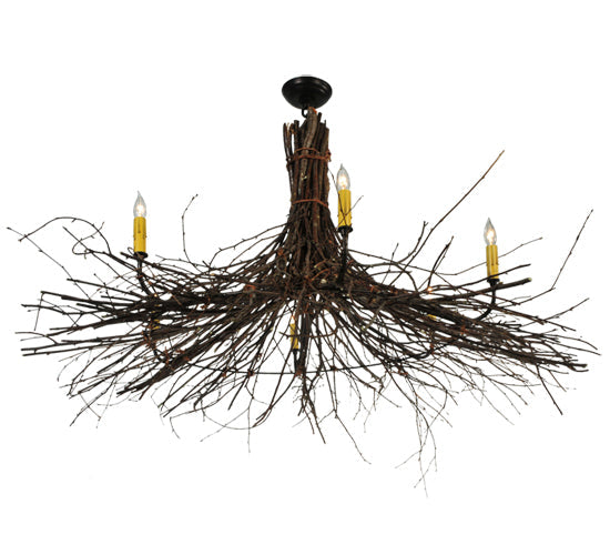 Meyda Lighting Twigs 48" 6-Light Mahogany Bronze Chandelier With Ivory Faux Candlelight