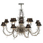 Meyda Lighting Twigs 50" 12-Light Nickel Powder Coat Chandelier With Black Trumpet Textrene Shade