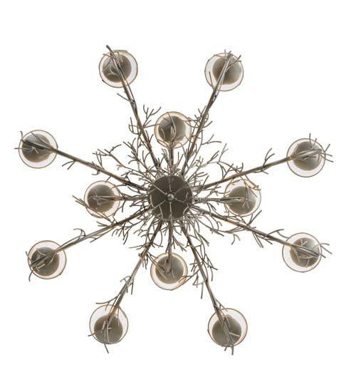 Meyda Lighting Twigs 50" 12-Light Nickel Powder Coat Chandelier With Black Trumpet Textrene Shade