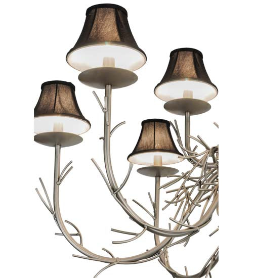 Meyda Lighting Twigs 50" 12-Light Nickel Powder Coat Chandelier With Black Trumpet Textrene Shade