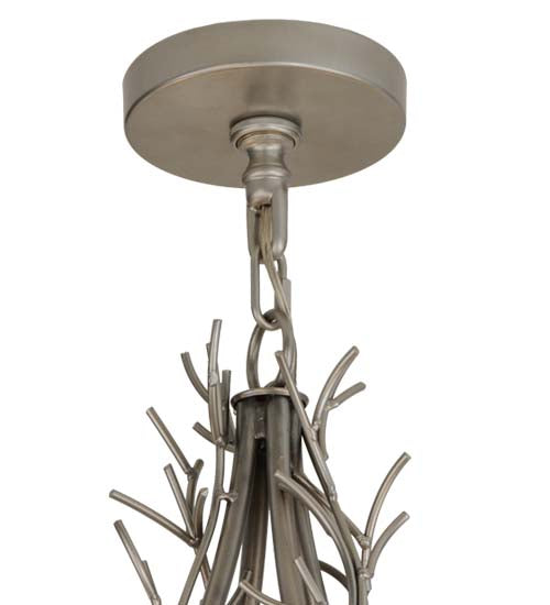 Meyda Lighting Twigs 50" 12-Light Nickel Powder Coat Chandelier With Black Trumpet Textrene Shade