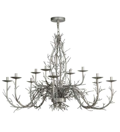 Meyda Lighting Twigs 50" 12-Light Nickel Powder Coat Chandelier With Black Trumpet Textrene Shade
