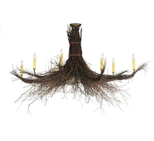 Meyda Lighting Twigs 64" 8-Light Antique Copper Flush Mount Light With Ivory Faux Candlelight