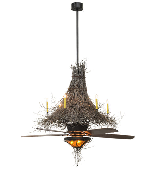 Meyda Lighting Twigs 68" 9-Light Timeless Bronze Chandelier With Amber Mica Shade Glass and Fan