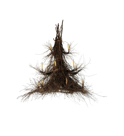 Meyda Lighting Twigs 72" 15-Light 3-Tier Mahogany Bronze Chandelier With Ivory Faux Candlelight