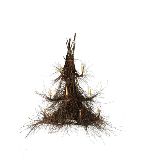 Meyda Lighting Twigs 72" 15-Light 3-Tier Mahogany Bronze Chandelier With Ivory Faux Candlelight
