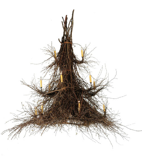 Meyda Lighting Twigs 72" 15-Light 3-Tier Mahogany Bronze Chandelier With Ivory Faux Candlelight