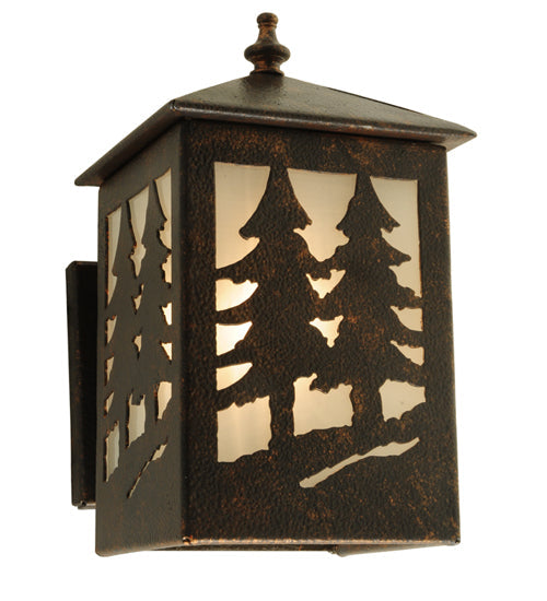 Meyda Lighting Twin Spruce Trees 6" Copper Rust Wall Sconce With Clear Frosted Shade Glass
