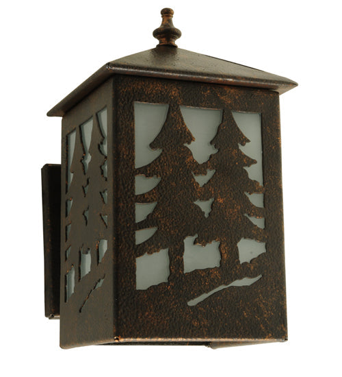 Meyda Lighting Twin Spruce Trees 6" Copper Rust Wall Sconce With Clear Frosted Shade Glass