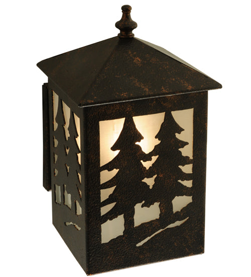 Meyda Lighting Twin Spruce Trees 6" Copper Rust Wall Sconce With Clear Frosted Shade Glass