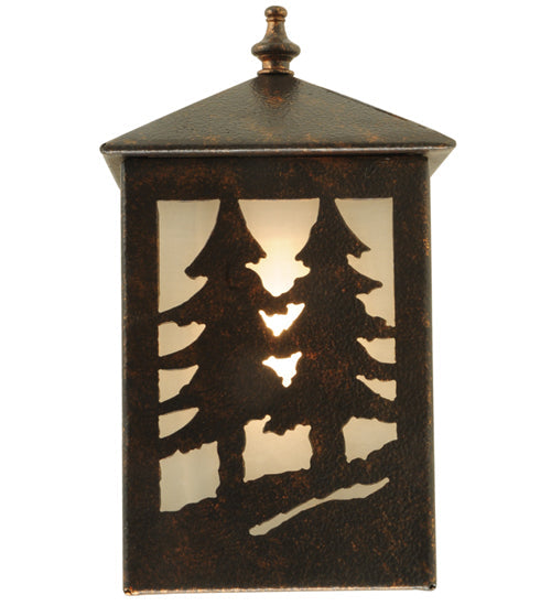 Meyda Lighting Twin Spruce Trees 6" Copper Rust Wall Sconce With Clear Frosted Shade Glass