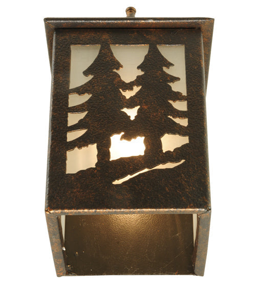 Meyda Lighting Twin Spruce Trees 6" Copper Rust Wall Sconce With Clear Frosted Shade Glass