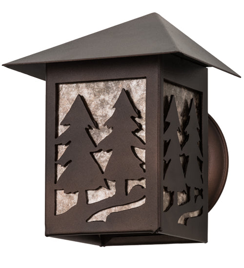 Meyda Lighting Twin Spruce Trees 7" Mahogany Bronze Wall Sconce With Silver Mica Shade Glass