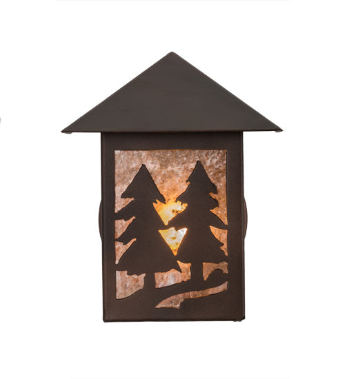 Meyda Lighting Twin Spruce Trees 7" Mahogany Bronze Wall Sconce With Silver Mica Shade Glass