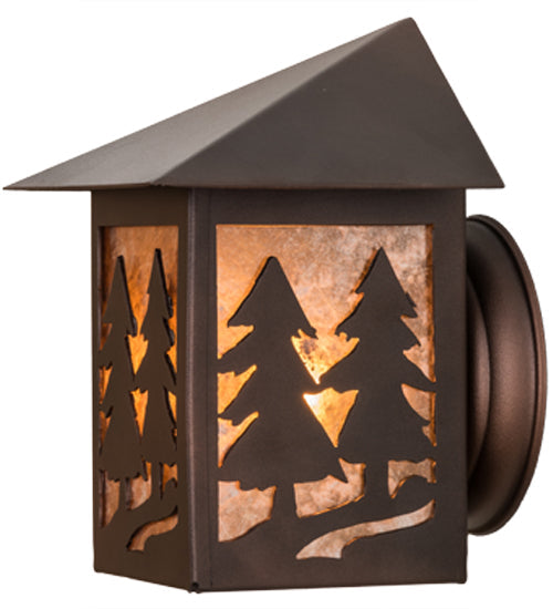 Meyda Lighting Twin Spruce Trees 7" Mahogany Bronze Wall Sconce With Silver Mica Shade Glass
