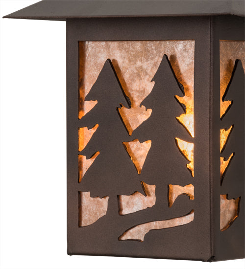 Meyda Lighting Twin Spruce Trees 7" Mahogany Bronze Wall Sconce With Silver Mica Shade Glass