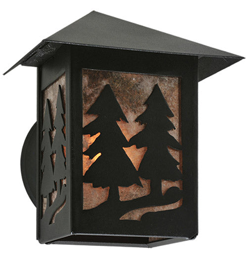 Meyda Lighting Twin Spruce Trees 7" Textured Black Wall Sconce With Silver Mica Shade Glass